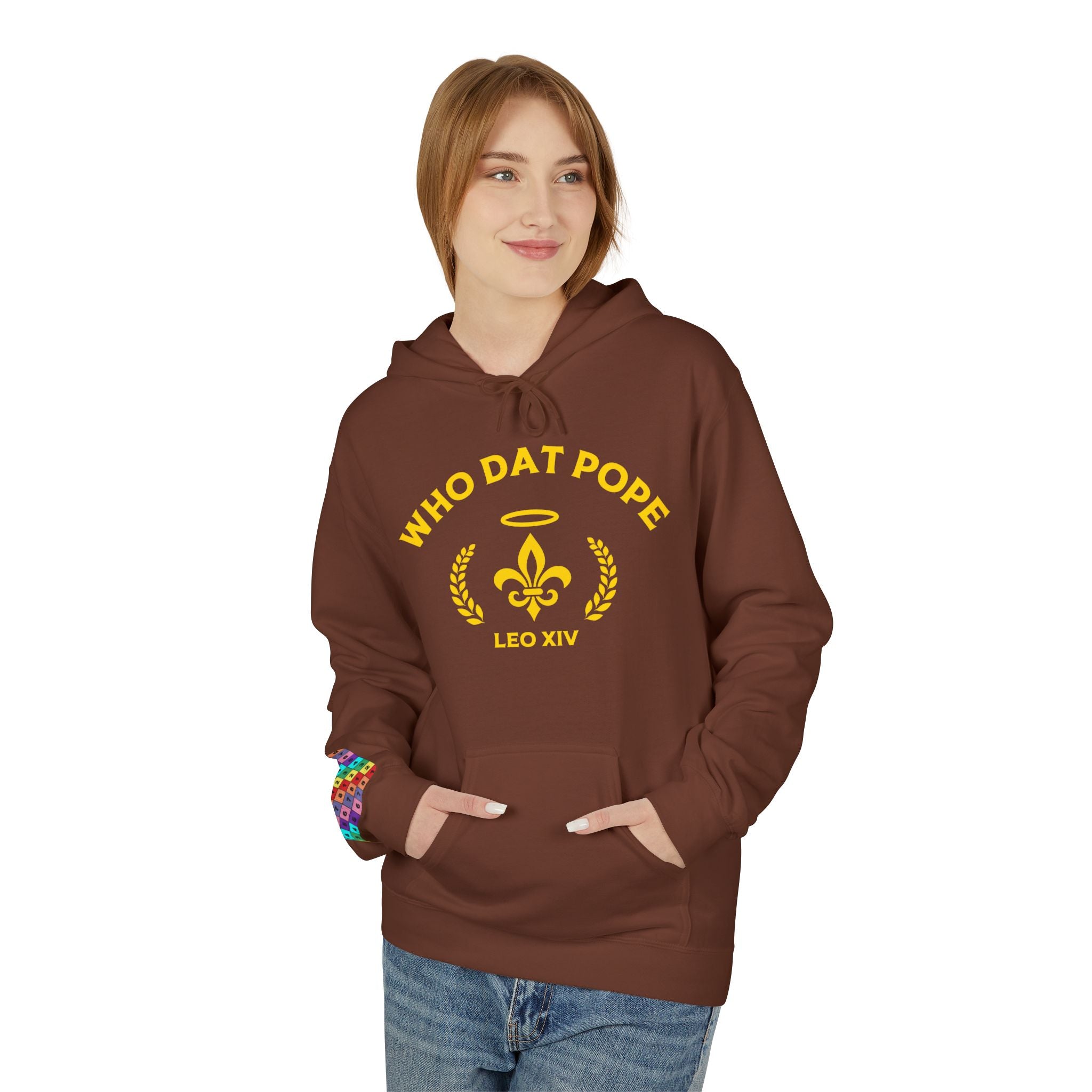Who Dat Pope Hoodie | Unisex Brown Fleece Sweatshirt | Perfect Gift for Pope & Saints Fans