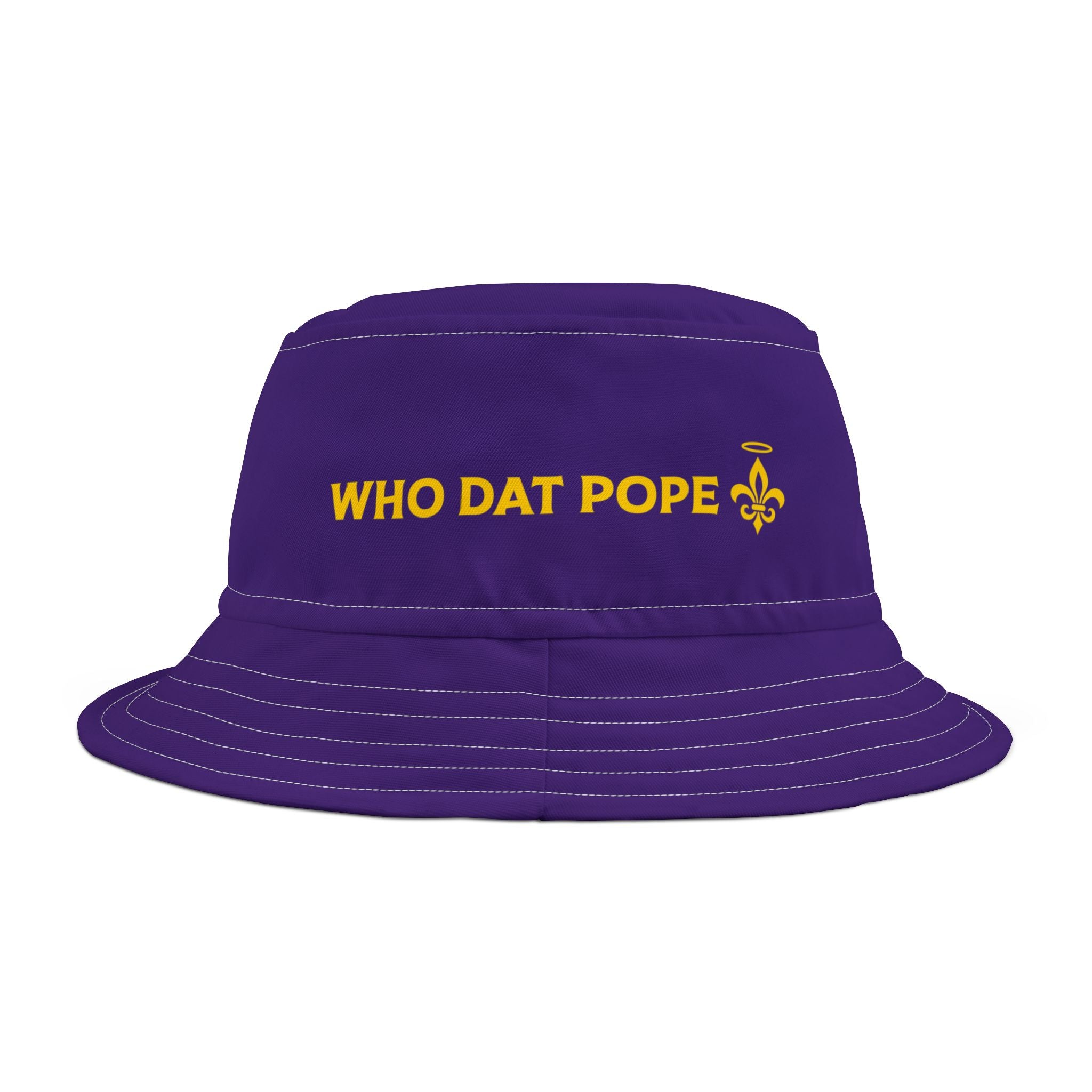 Purple 'Who Dat Pope' Bucket Hat, Fun Fashion Hat, Summer Accessory, Great for Festivals, Parties, and Sports Events