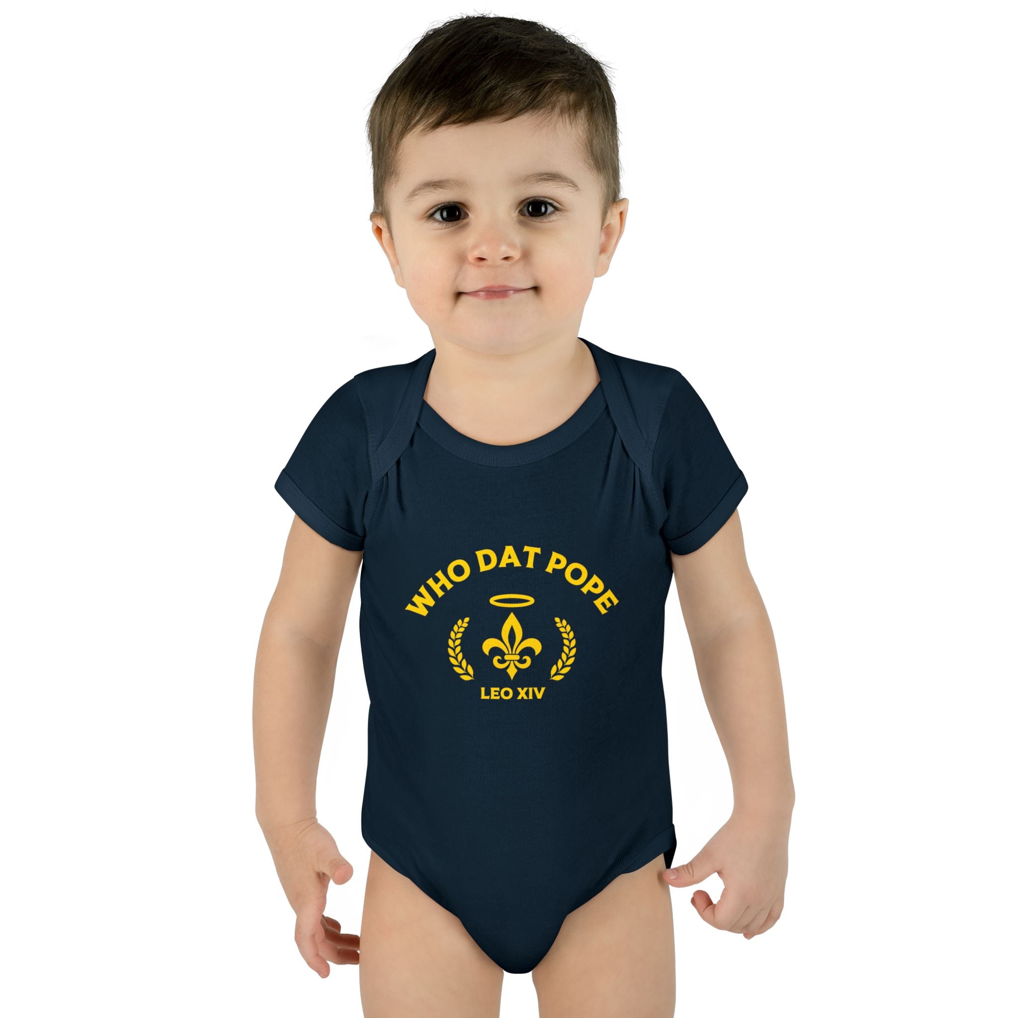 Infant Baby Rib Bodysuit with 'Who Dat Pope' Design, Cute Baby Outfit, Funny Baby Clothes, Newborn Gift, Baptism Outfit, Seasonal [...]