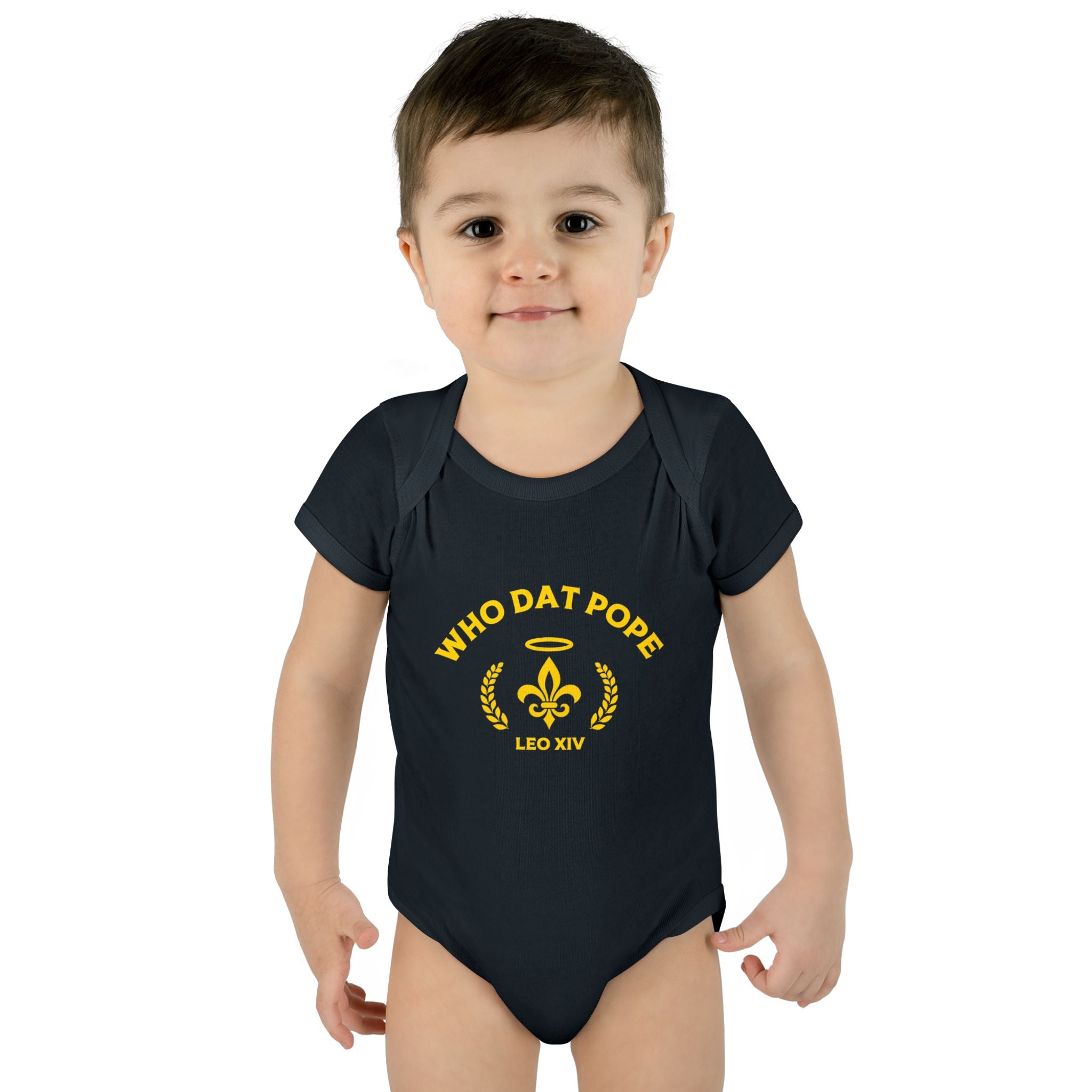 Infant Baby Rib Bodysuit with 'Who Dat Pope' Design, Cute Baby Outfit, Funny Baby Clothes, Newborn Gift, Baptism Outfit, Seasonal [...]